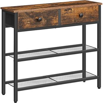 Narrow Console Table with 2 Fabric Drawers, Small Entryway Table with 3 tier Storage Shelves