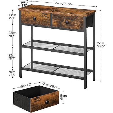 Narrow Console Table with 2 Fabric Drawers, Small Entryway Table with 3-Tier Storage Shelves