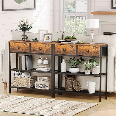 Narrow Console Table with 2 Fabric Drawers, Small Entryway Table with 3-Tier Storage Shelves