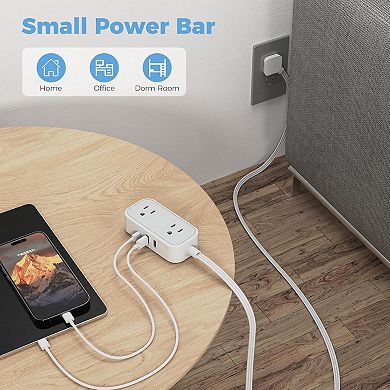 10ft Flat Plug Cord - Power Strip: 2 USB A, 1 USB C, 2 Outlets - Small Charger: Cruise/Home/Office