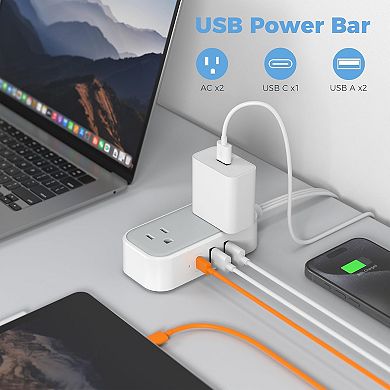 10ft Flat Plug Cord - Power Strip: 2 USB A, 1 USB C, 2 Outlets - Small Charger: Cruise/Home/Office