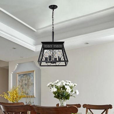 ELEMENT ACE Modern Industrial Four-Light Adjustable Pendant Chandelier Metal Cage Design