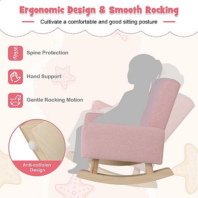 Kids Rocking Chair for Toddlers with Linen Upholstery and Solid Wood Legs