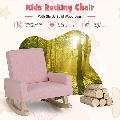 Kids Rocking Chair for Toddlers with Linen Upholstery and Solid Wood Legs