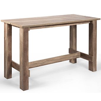 Dining Table with Counter Height Wood Grain Top and Hollow Frame for Kitchen Use
