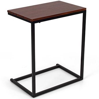 26-Inch C-Shaped Sofa Laptop Stand Side Table for Living Room-Dark Brown