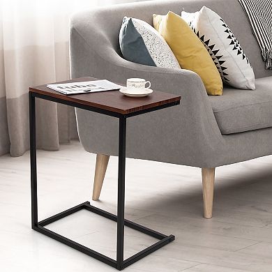 26-Inch C-Shaped Sofa Laptop Stand Side Table for Living Room-Dark Brown