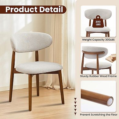 Wooden Dining Chairs Set of 2, Mid Century Modern Fabric Upholstered, for Kitchen & Dining Room