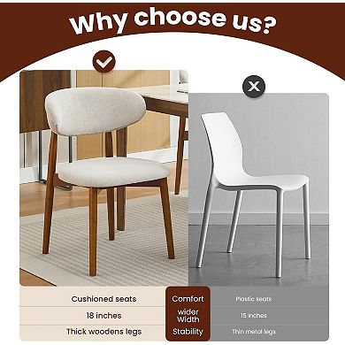 Wooden Dining Chairs Set of 2, Mid Century Modern Fabric Upholstered, for Kitchen & Dining Room