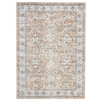 Washable Area Rugs, Vintage Floral & Retro Boho Geometric Non-Slip Low Pile Carpet for Living Room