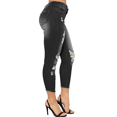 Women Skinny Ripped Jeans Stretch Distressed Destroyed Denim Pants