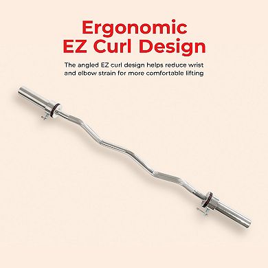 Sunny Health & Fitness 47” Olympic EZ Curl Bar with Ring Collars