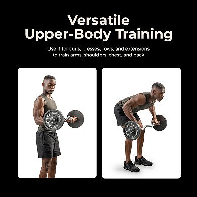 Sunny Health & Fitness 47” Olympic EZ Curl Bar with Ring Collars