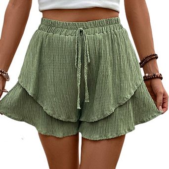 Women Flowy Shorts Casual Ruffle Tiered Skorts Elastic High Waist Mini Skirt Boho Summer Shorts