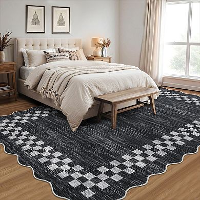 Large Scalloped Area Rug Geometric Carpet, Machine wash, Stain Resistant, for Home, Office