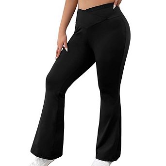 Bootcut Flare Leggings with Pockets for Women Crossover Flared Leggings Tummy Control Stretch Yoga