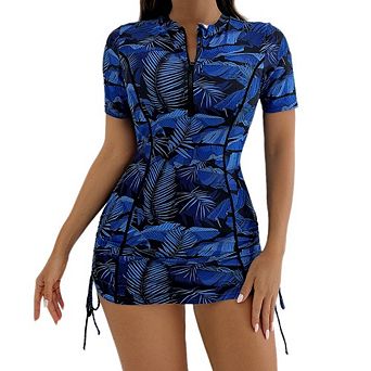 Womens Short Sleeve Swimsuit Set Drawstring Athletic Surfing Swimwear Beach Water SportsOutfit