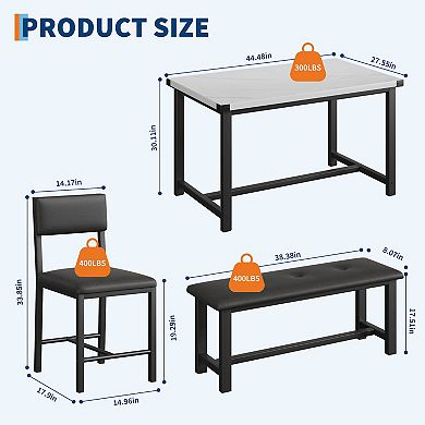 4Pack Dining Table Set, 1 Rectangular Kitchen Table & 1 Stool & 2 Upholstered Chairs
