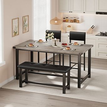 4Pack Dining Table Set, 1 Rectangular Kitchen Table & 1 Stool & 2 Upholstered Chairs