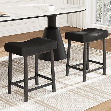 Bar Stools Set of 2, 24 Inch PU Leather Counter Height Stools for Kitchen Island Dining Room