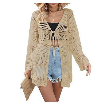 Women's Kimono Beach Cover Up Crochet Swimsuit Coverups Summer Loose Knit Cardigans