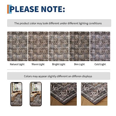 Vintage Floral Rugs, Washable Ultra Thin Non Slip Rug, Soft Retro Accent Under Table Carpet