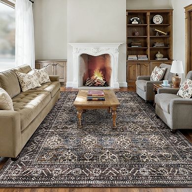 Vintage Floral Rugs, Washable Ultra Thin Non Slip Rug, Soft Retro Accent Under Table Carpet