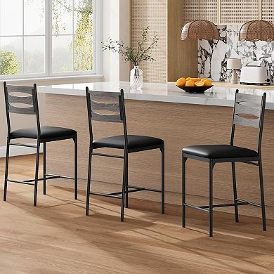 Bar Stools, Retro Faux Leather Upholstered Stools with Backrest for Kitchen Island Home Bar Bedroom