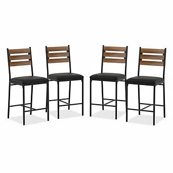 Bar Stools, Retro Faux Leather Upholstered Stools with Backrest for Kitchen Island Home Bar Bedroom