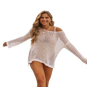 Crochet Cover Ups for Women Hollow Out Swim Coverup Long Sleeve Knit Summer Outfits