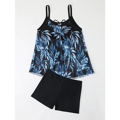 Women's Plus Size Tankini Set Tropical Print Tops And Shorts Quick Dry Bathing Suit 2 Piece Swimsuit