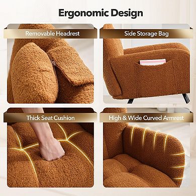 Rocking Chair, Teddy Upholstered Glider Chair with 4 Side Pockets & High Backrest