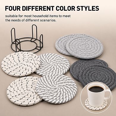 8 Pack Woven Absorbent Coaster Set With Holder Minimalist Table Protection