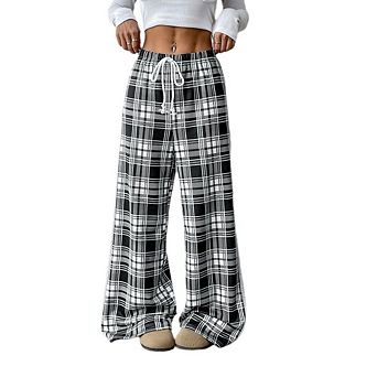 Women Comfy Casual Pajama Pants with Pockets and Drawstring Soft Loungewear Plaid pants
