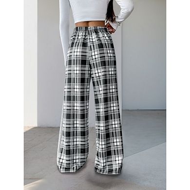 Women Comfy Casual Pajama Pants with Pockets and Drawstring Soft Loungewear Plaid pants