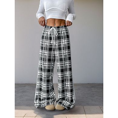 Women Comfy Casual Pajama Pants with Pockets and Drawstring Soft Loungewear Plaid pants