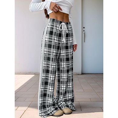 Women Comfy Casual Pajama Pants with Pockets and Drawstring Soft Loungewear Plaid pants