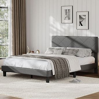 Noise-Free Upholstered Bed Frame with Sturdy Wooden Slats, Easy Assembly, No Box Spring Needed