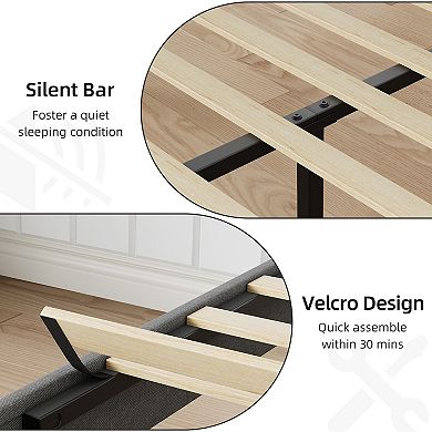Noise-Free Upholstered Bed Frame with Sturdy Wooden Slats, Easy Assembly, No Box Spring Needed