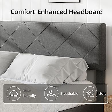 Noise-Free Upholstered Bed Frame with Sturdy Wooden Slats, Easy Assembly, No Box Spring Needed