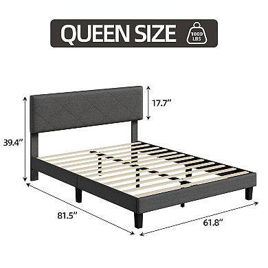 Noise-Free Upholstered Bed Frame with Sturdy Wooden Slats, Easy Assembly, No Box Spring Needed