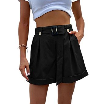 Women Shorts Trendy High Waist Belted Wide Leg Short Loose Dressy Casual Outdoor Shorts with Pocket