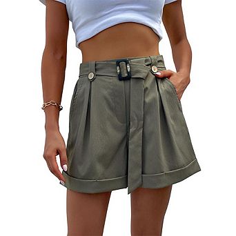 Women Shorts Trendy High Waist Belted Wide Leg Short Loose Dressy Casual Outdoor Shorts with Pocket