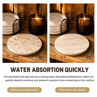 Marble Ceramic Drink Coasters Set With Holder Absorbent Non Slip Storage