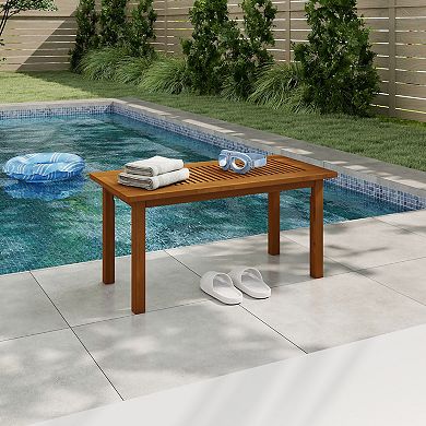 Furinno 35.2" x 17.3" Outdoor Patio Dining Table, Rectangle Wood for Beach & Garden