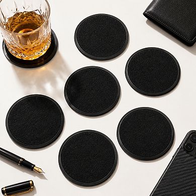 6 Pack Silicone Felt Drink Coasters with Metal Holder Absorbent Non Slip