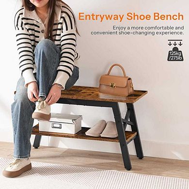 Rustic Brown Industrial Hallway Bench