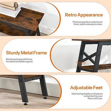 Rustic Brown Industrial Hallway Bench