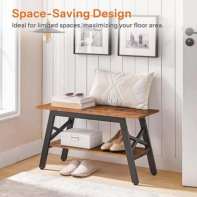 Rustic Brown Industrial Hallway Bench