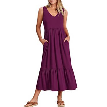 Sleeveless V Neck Casual Maxi Dress for Women